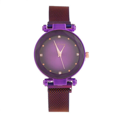 

Magnet Quartz Watch with Gradual Change Starry Dial Face for Women Girls