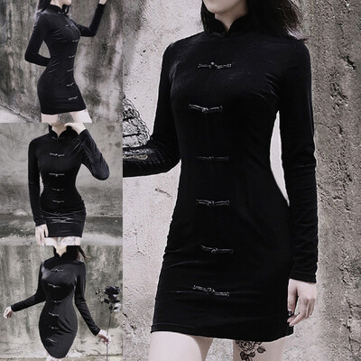 

Tailored Women Fashion Stand Collar Hight Waist Zipper Buttons Long Sleeve Dress
