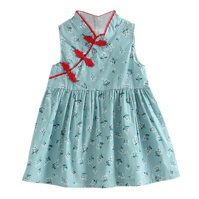 

New Style Kids Girls Cute Flower Printed Dress Chinese Style Vintage Cheongsam Dresses Qipao Baby Clothes W