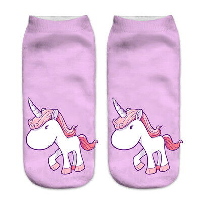 

1Pair Women Low Cut Ankle Socks Funny Unicorn 3D Printing Socks Cotton Hosiery Printed Socks