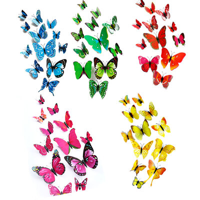

12PCSSet PVC 3D Butterfly Shape Wall Stickers Refrigerator TV Background Home Decoration DIY Kids Bedroom Wall Decal