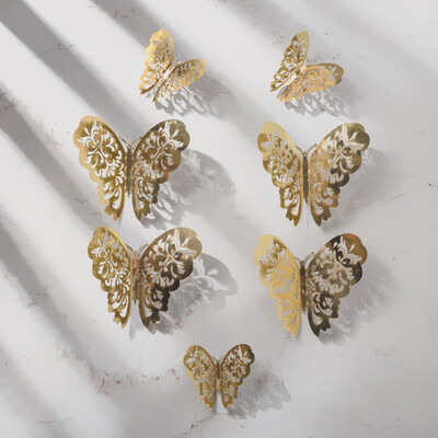 

JPGIF 12 Pcs 3D Hollow Wall Stickers Butterfly Fridge for Home Decoration New