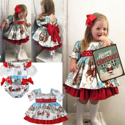 

US Christmas Toddler Baby Girl Sister Matching Clothes Xmas Romper Dress Outfits