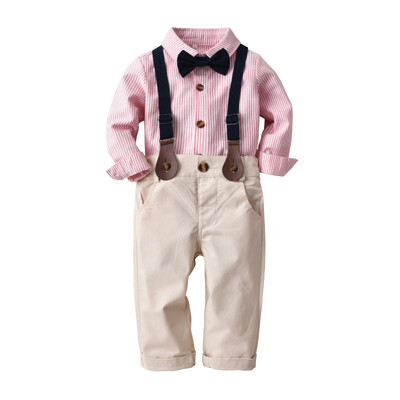 

Boys Long Sleeve Shirt Set Autumn New Kids Gentleman ShirtBib Pant 3pcs Suit Childrens Sets Childrens Clothing 1-4Y