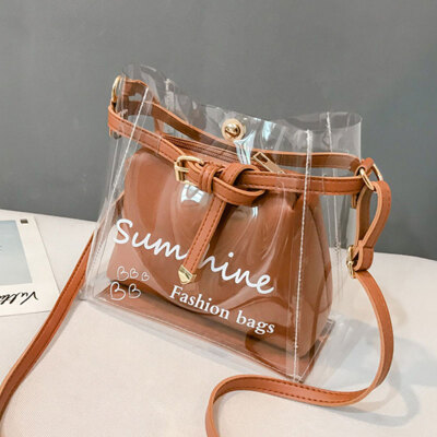 

Summer Women Beach Girls Clear Letter Fashion Transparent Jelly Mother And Child Print Handbag Shoulder Bag Wild Messenger Bag