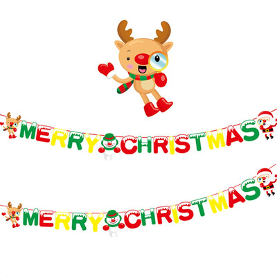 

3M Length Merry Christmas Flag Home Party Decor Hanging Snowman Santa Claus Elk Sock Christmas Tree Banner Decor Supplies