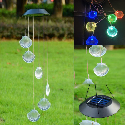 

〖Follure〗Solar Color Changing LED Shell Wind Chimes Home Garden Yard Decor Light Lamp