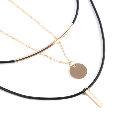 

Women Accessories Jewelry Fashion Gold Temperament Multi-layer Metal Cross Pendants Three Layers Turquoise Chain Necklace