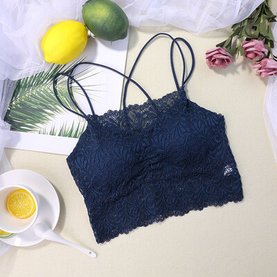 

Fashion Lace Patchwork Sling Detachable Chest Pad Seamless Back Cross Bra Tube Tops Solid Color Camisoles Slim Tops Women