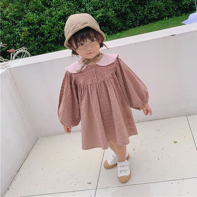 

Cute Round Collar Casual Baby Dress 2-8Y Children Spring Autumn Girls Plaid Printed Soft Cotton Long Sleeve Dress Costume 2019