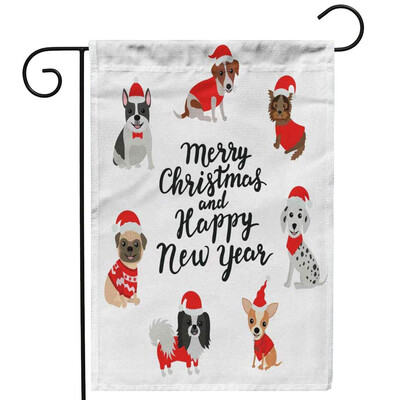 

Gobestart Merry Christmas Santa Claus Dog Elk Garden Flag Family Decoration Flag 30x45cm