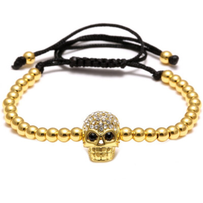 

Unisex Gothic Skull Hand-Woven Leather Cord Rope Wrap Bangle Bracelet Halloween