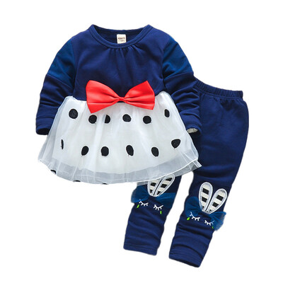 

Autumn Baby Patchwork Long Sleeve Dress Clothes Toddler Girls Bow Design Dress With Trousers Children Sundress Outfits Clothing
