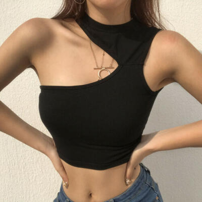 

Fashion Summer Womens Casual One Shoulder Tank Top Vest Blouse Crop Tops Shirt