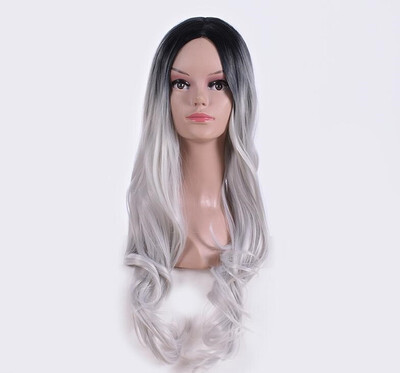 

wig long hair curly hairsilver white gradient