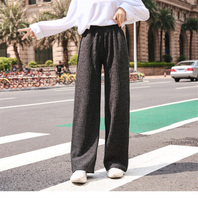 

Joker knit wide-leg pants 2018 autumnwinter new ground pants Korean version of loose high waist show thin straight pants