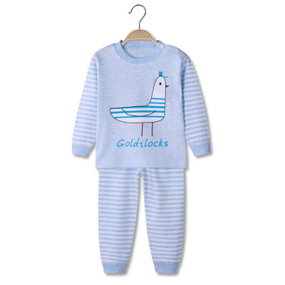 

Spring Winter Children Casual Sleepy Clothes Baby Boys Girls Striped Cartoon Printing Long Sleeve Pajamas Kids Thermal Clothes