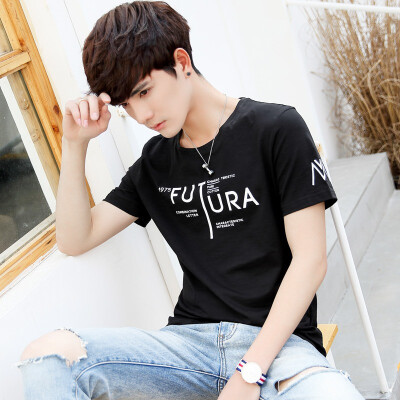 

Men Casual Short Sleeve Bottoming Round Collar T-shirt Letter Print Loose Tops