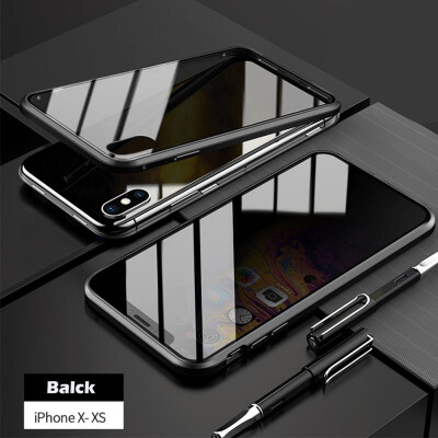 

iPhone Glass CaseSlim Bumper Magnetic Adsorption Installation Anti-Scratch Aluminum Metal with Double Screen Protector Cover