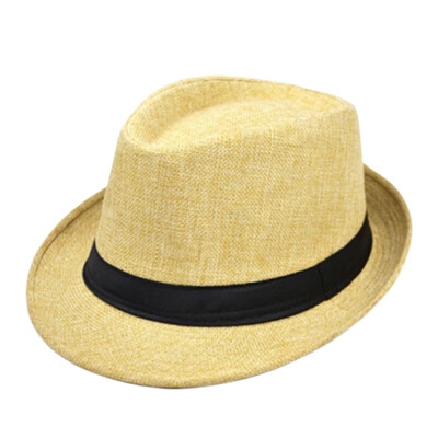 

Unisex Women Men Summer Casual Beach Trilby Hat Wide Brim Panama Hat With Black Ribbon