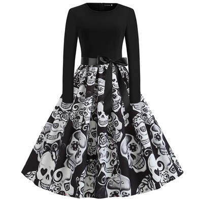 

Fashion Lady Autumn And Winter Xmas Clothes Christmas Costume Casual Long Sleeve Halloween Print Party Dress