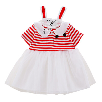 

Summer Casual Baby Girls Short Sleeve Stripe Pattern Patchwork Mesh Dress Kids Dresses 0-24M