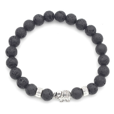 

Fashion Women Men Elephant Black Yoga Energy Bracelet Lava Stone Beads Bracelet Healing Jewelry