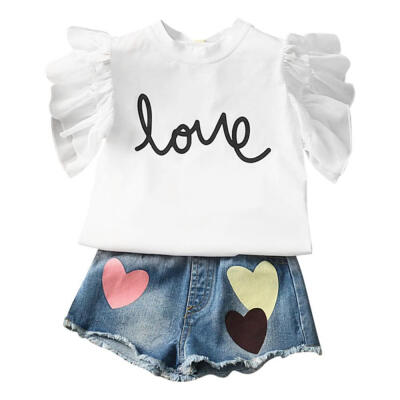 

2017 Autumn Collocation Childrens Clothing Girl Love Letter Short Sleeve T-shirts Heart Mini Shorts Clothes for Girls