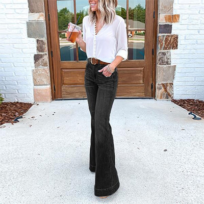 

Gobestart Women Hight Waisted Wide Leg Denim Jeans Stretch Slim Pants Length Jeans