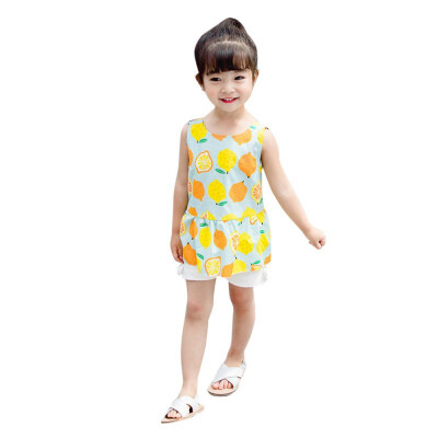 

Summer Casual Baby Girl Clothes Set Sleeveless Tops Lemon Print T-shirtShorts Suits Toddler Kids Girl Clothing Set