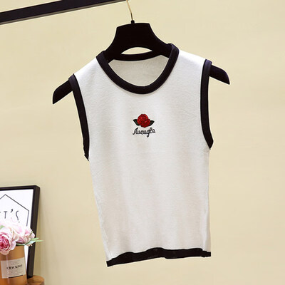 

korean fashion Rose Embroidered Tank Top women Sexy crop top summer Stretch white black vest Tees Streetwear