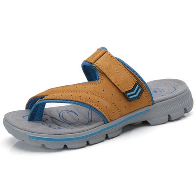 

CAMEL CROWN Men Sandals Outdoor Beach Slippers Comfortable Leather Slide Sandal for Summer