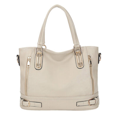 

Solid Color Large Capacity Zipper Women Faux Leather Tote Crossbody Shoulder Bag
