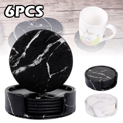 

6Pcs Leather Coasters Round Cup Mat Pad Coffee Drink Coaster for Home Kitchen