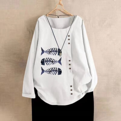 

Ladies Round Neck Long Sleeve Printed Pullover Tops Plus Size Blouse T-Shirts