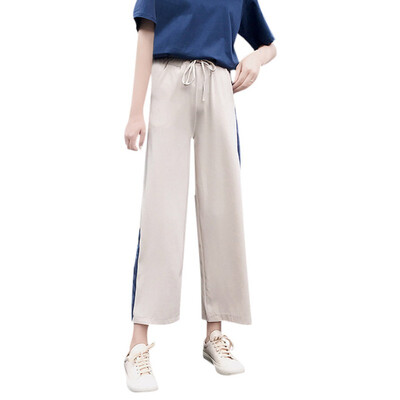 

Women Fashion Side Striped Wide Leg Pants Female High Waist Summer Loose Long Pants Ladies Straight Sports Casual Trousers