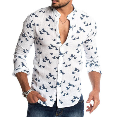 

Toponeto Fashion Mens Casual Turn-Down Button Hawaii Print Beach Long Sleeve Top Blouse