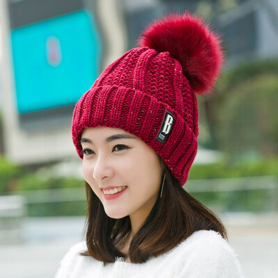 

Fashion Cotton B Letters Knitted Hat And Hat&Scarf Women Soft Winter Warm Beanies Caps Outdoor Sport Hats