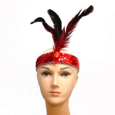 

Cheap High Quality 3 Feather Headband Flapper Sequin Fancy Dress Costume Hair Band Headpiece