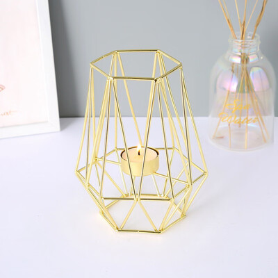 

Nordic style wrought iron plating craft geometry candlestick rose gold candlestick home decoration metal crafts