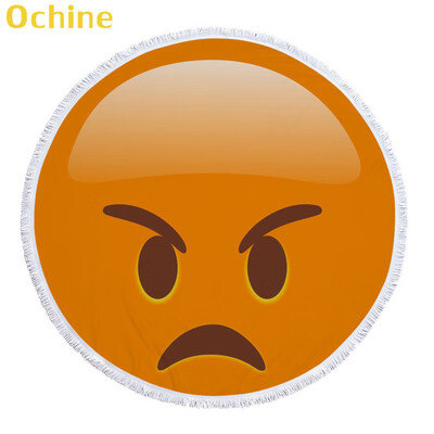 

OCHINE 150cm Summer Swimming Bath Towel Expression Emoji Round Microfiber Fringed Beach Towel Mat Carpet Blanket Shooting Props
