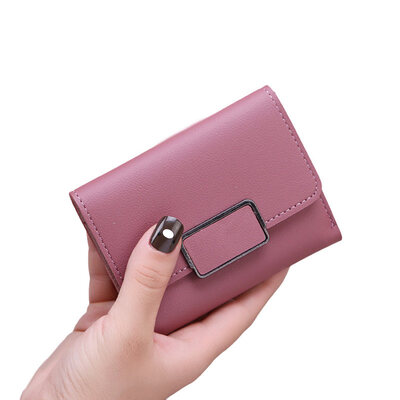 

Women Solid Color Faux Leather Cash Card Holder Folded Plaid Purse Short Wallet