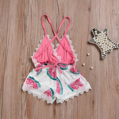 

Toddler Kids Baby Jumpsuit Lace Sleeveless watermelon Romper Outfit Clothes