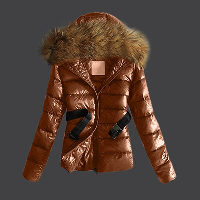 

Toponeto Women Outwear Quilted Winter Warm Coats Fur Collar Hooded Jacket Tops With Belt