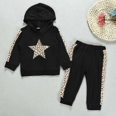 

1-6 Years Toddler Childrens Kids Tracksuit Leopard Hooded Tops Pants Outfits Clothes Set