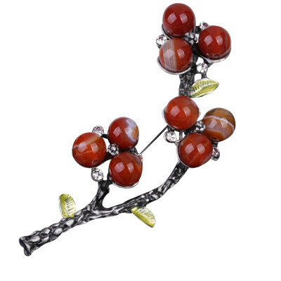 

Chinese Style Red Natural Stone Vintage Flower Brooch Jewelry Women Gifts