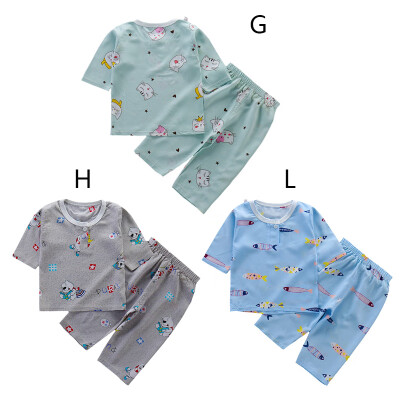 

kid clothes Baby Boys clothes for Girls Cartoon Print clothing Set Short Sleeve Blouse TopsShorts sleep wear Pajamas