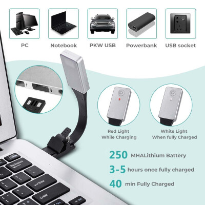 

Clip-on Book LED Light Flexible Reading Lamp Reader Kindle USB Rechargeable