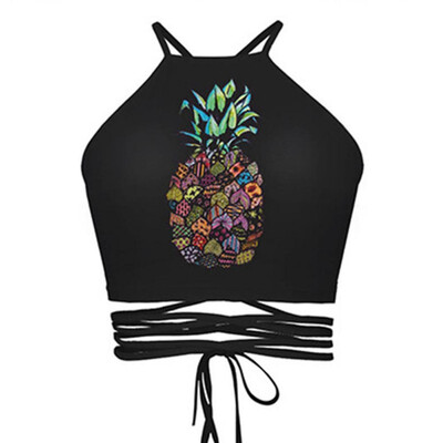 

Summer Lady Sexy Sleeveless Cross Back Tank Tops Bandage Lace Up Slim Tank Top Women Printed Short Vest Tank Top Yrd