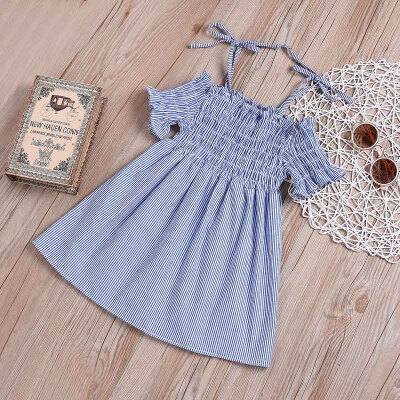 

2018 Casual Girls Dress Summer Blue Bow Tie Short Sleeve Cute Kid Girl Dresses Hot Selling Child Clothing New Arrival